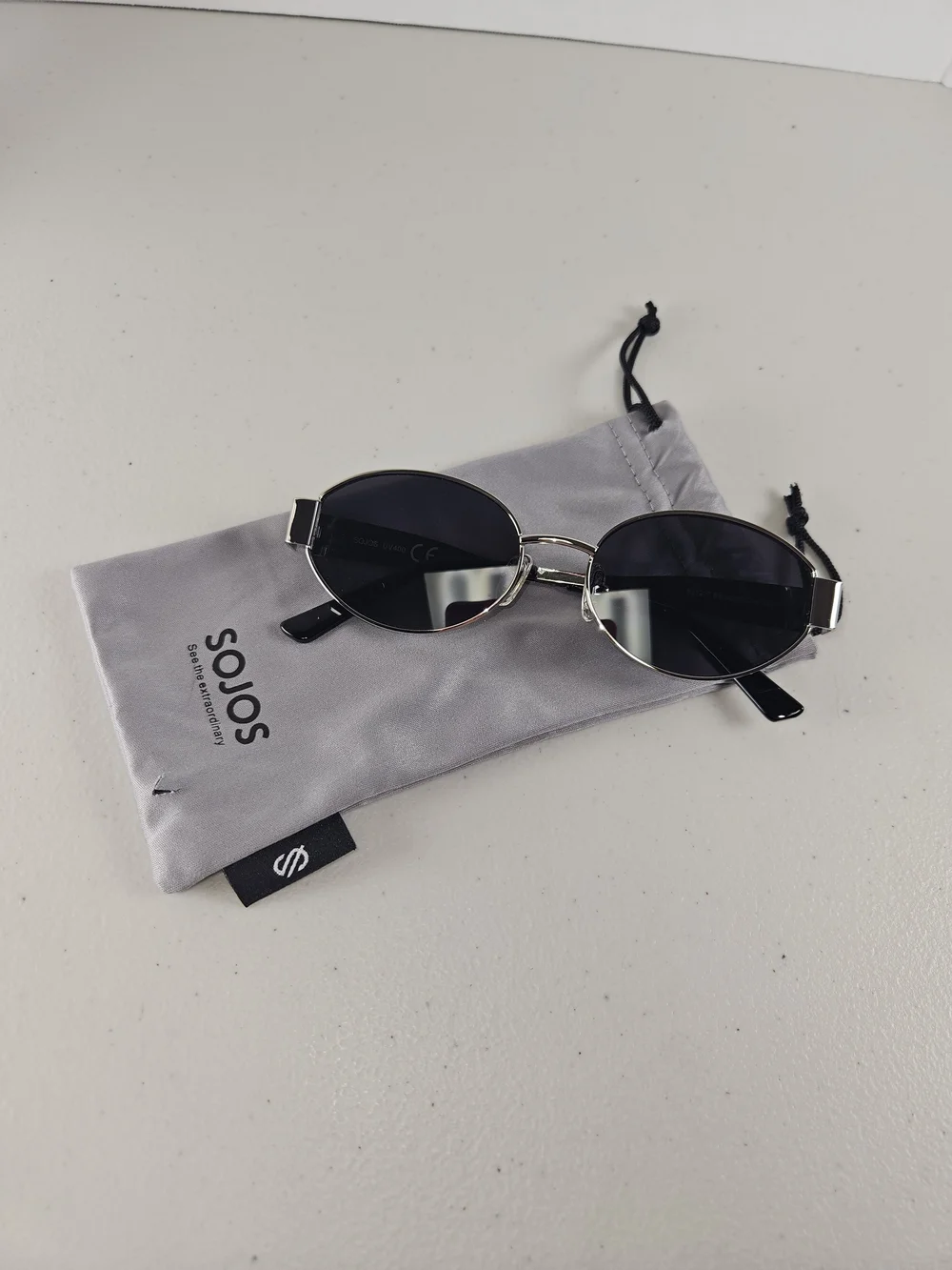 SOJOS UV400 Men's Oval Black Lens Sunglasses with Silver Frame